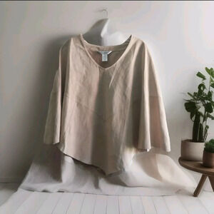Genuine Leather satin Lined Cape Poncho Beige large Bohemian Neutral Minimalist